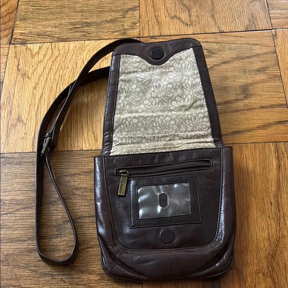 HOBO Brown Leather Messenger Bag with Minimalist Flap Design